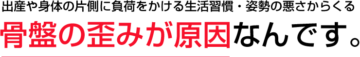 出産や体の片側に負荷をかける生活習慣・姿勢の悪さからくる骨盤のゆがみが原因なんです。